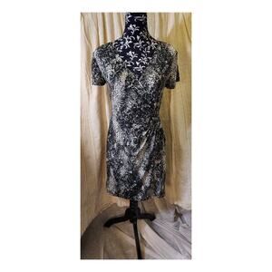 AA Studio Short Sleeve Faux Wrap Dress Black and White Snakeskin Pattern Size 6